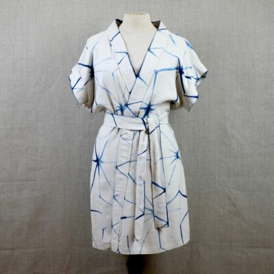 Linen indigo itajime shibori dress