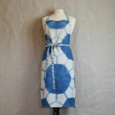 Indigo itajime shibori linen apron