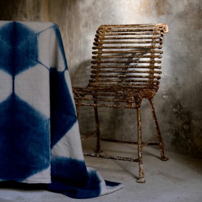 Indigo itajime shibori tablecloth
