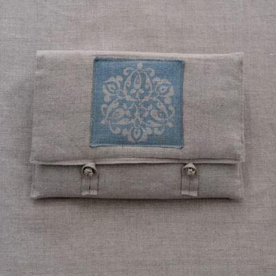 Indigo linen laptop pouch