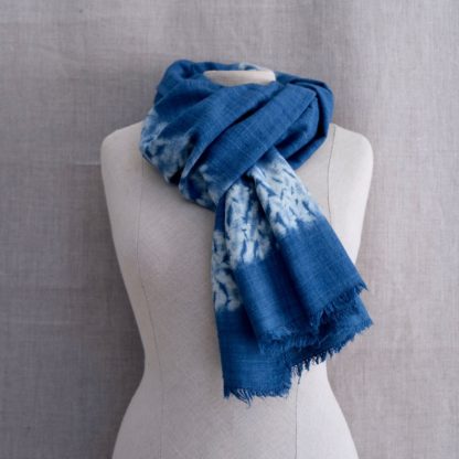Mei Line indigo shibori eri silk scarf