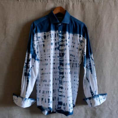 Indigo shibori up cycled shirt