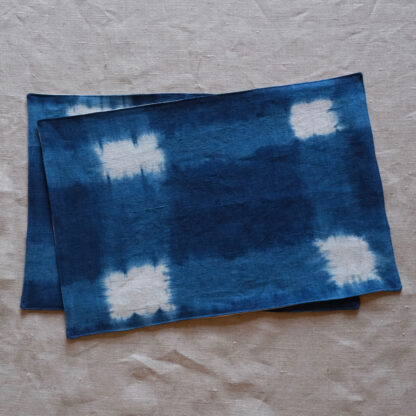Pair of indigo shibori linen place mats
