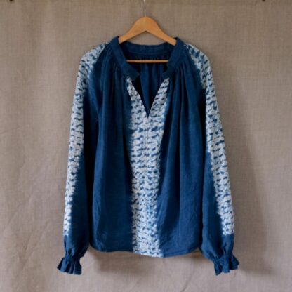 Vintage linen shirt dyed with indigo shibori