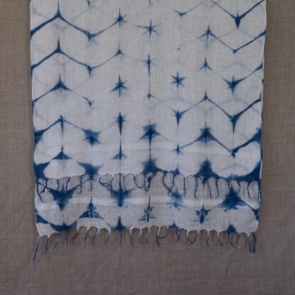 Linen scarf in indigo itajime shibori