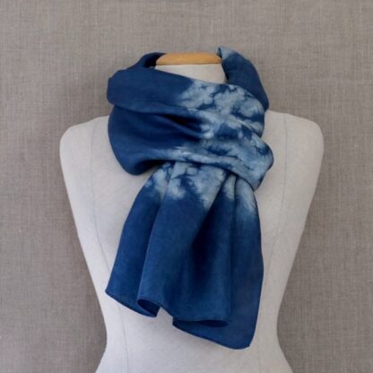Silk scarf in indigo nuishibori