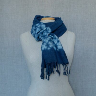 Eri silk scarf dyed with indigo shibori