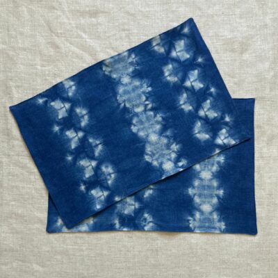 Pair of indigo shibori linen place mats