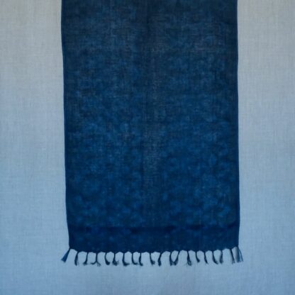 Linen scarf dyed with indigo shibori