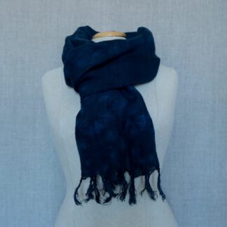 Linen scarf dyed with indigo shibori