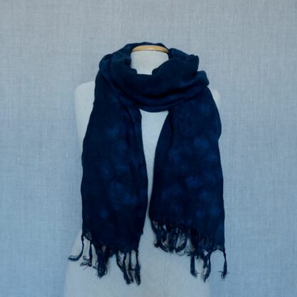 Linen scarf dyed with indigo shibori