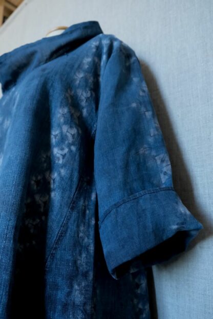 Antique hemp dress dyed in indigo shibori