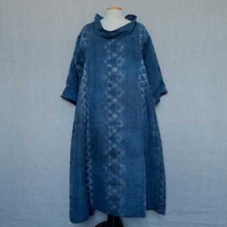 Antique hemp dress dyed in indigo shibori