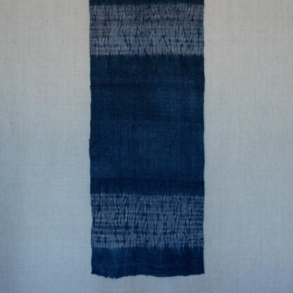 Antique hemp table runner indigo mukume shibori