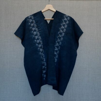 Antique linen top in indigo shibori