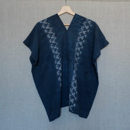 Antique linen top in indigo shibori