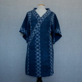 Antique linen dress in indigo shibori
