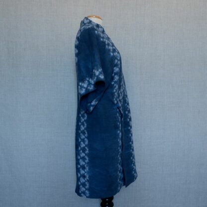 Antique linen dress in indigo shibori