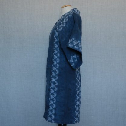 Antique linen dress in indigo shibori