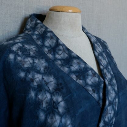 Antique linen dress in indigo shibori