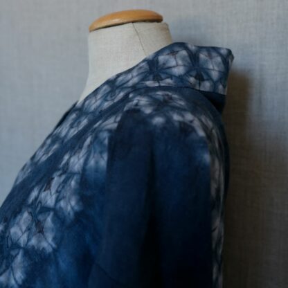 Antique linen dress in indigo shibori