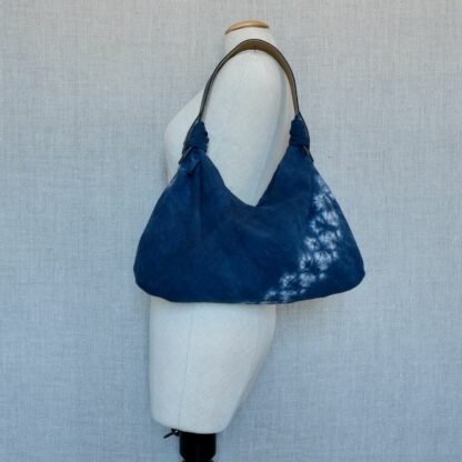 Indigo shibori linen handbag