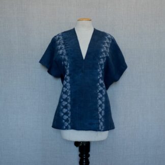 Antique linen top in indigo shibori