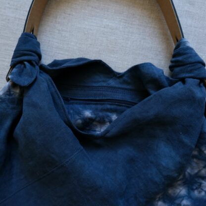 Indigo shibori linen handbag