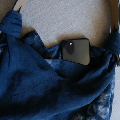 Indigo shibori linen handbag