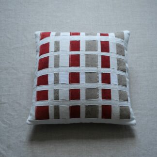 Antique hemp cushion cover- madder- grey cedar