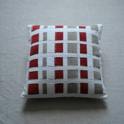 Antique hemp cushion cover- madder- grey cedar