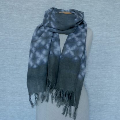 Linen scarf dyed with reseda shibori