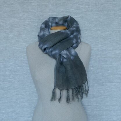 Linen scarf dyed with reseda shibori