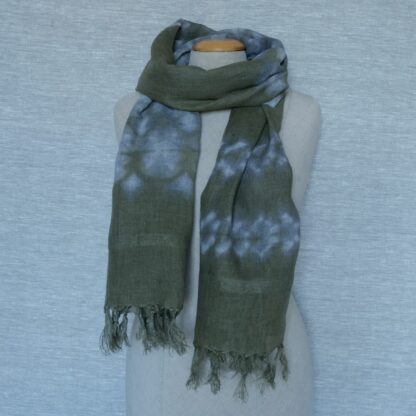 Linen scarf dyed with reseda shibori