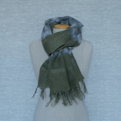 Linen scarf dyed with reseda shibori