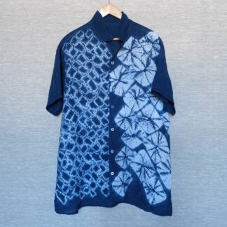 Indigo shibori linen shirt