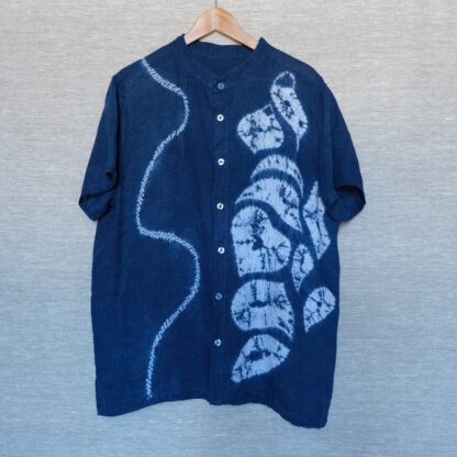 Indigo shibori linen shirt