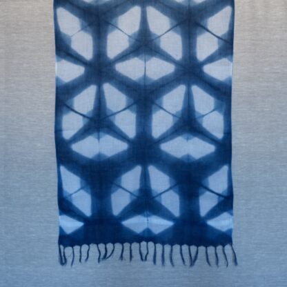 Linen scarf in indigo itajime shibori