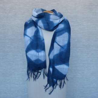 Linen scarf in indigo itajime shibori