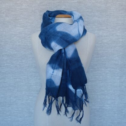 Linen scarf in indigo itajime shibori