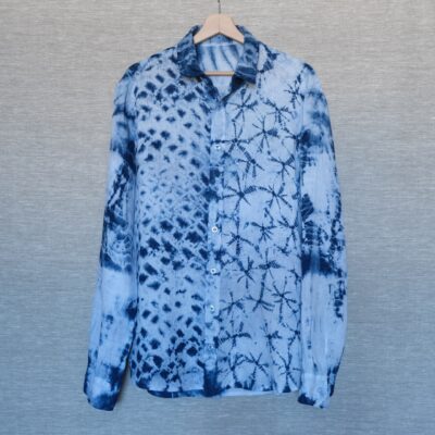 Linen shirt personalised with indigo shibori