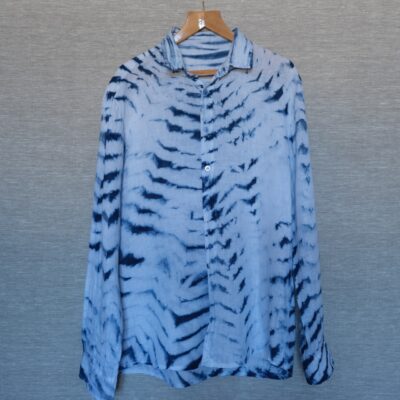 Linen shirt personalised with indigo shibori