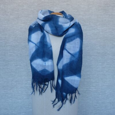 Linen scarf dyed in itajime shibori