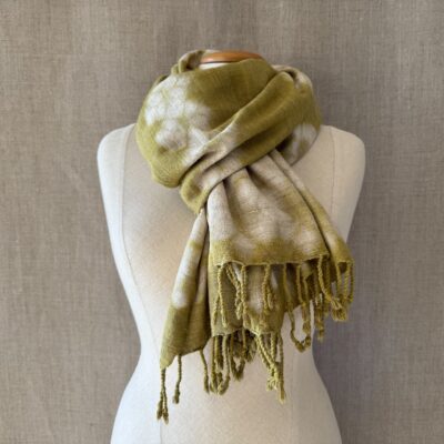 Eri silk scarf dyed in Reseda shibori