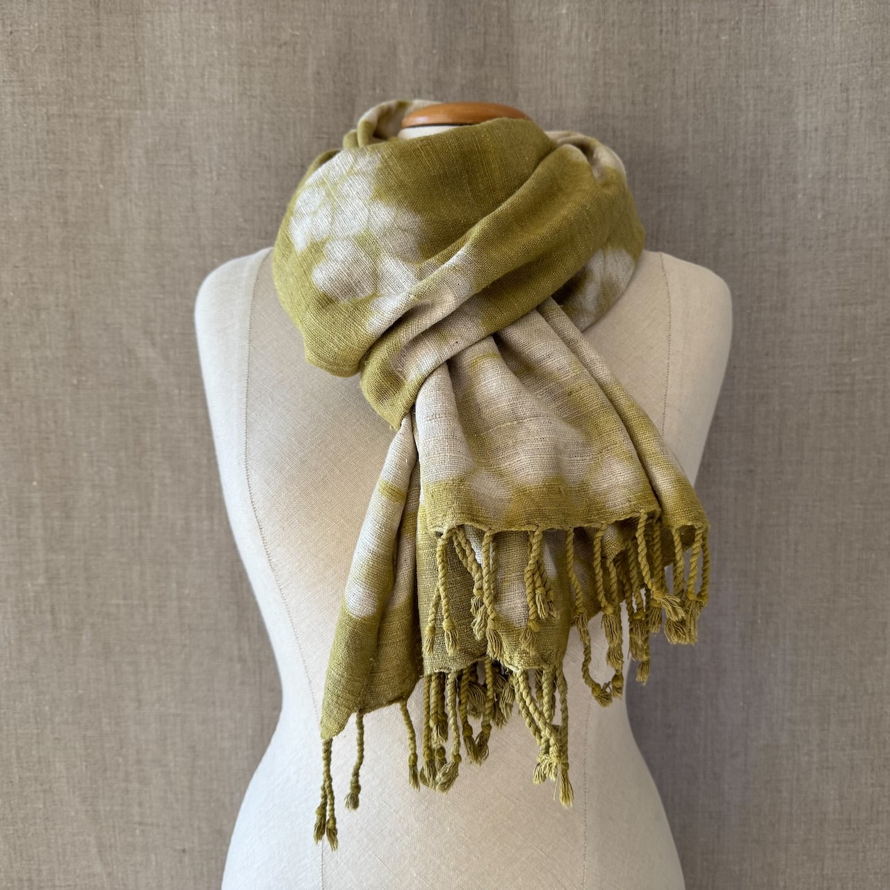 Eri silk scarf dyed in Reseda shibori
