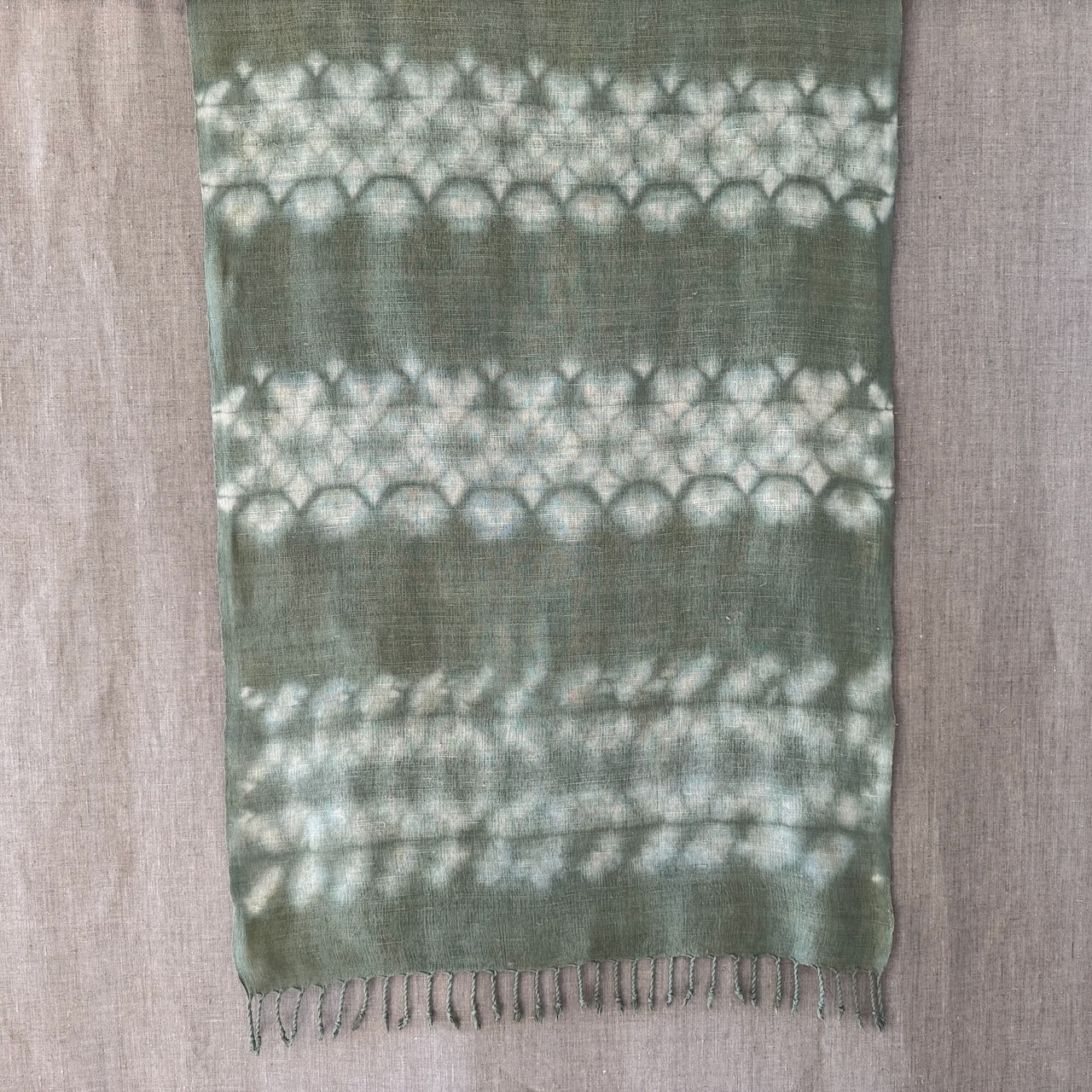 Eri silk scarf dyed in Reseda and indigo shibori