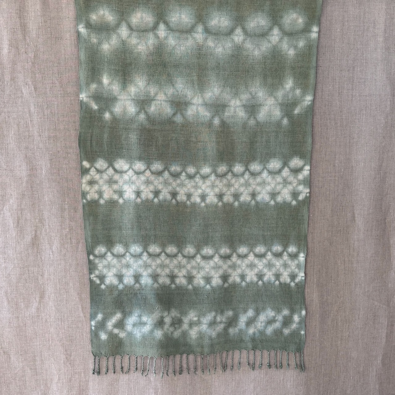 Eri silk scarf dyed in Reseda and indigo shibori