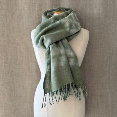 Eri silk scarf dyed in Reseda and indigo shibori