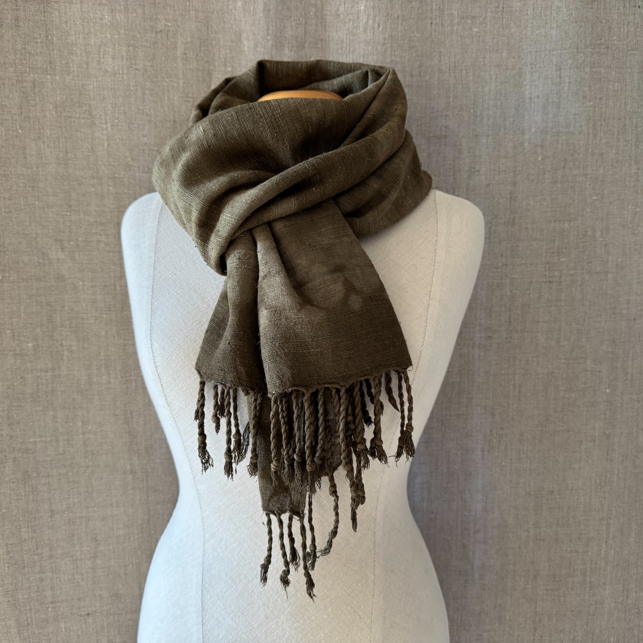 Eri silk scarf dyed in Reseda shibori