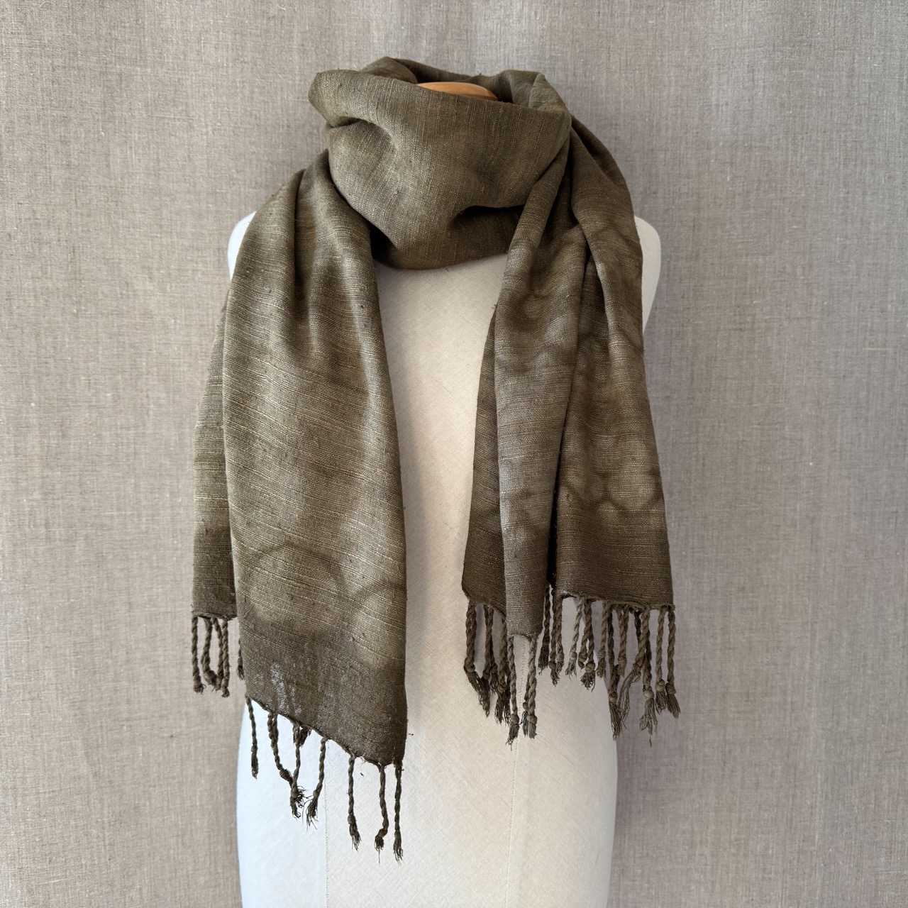 Eri silk scarf dyed in Reseda shibori - Image 2